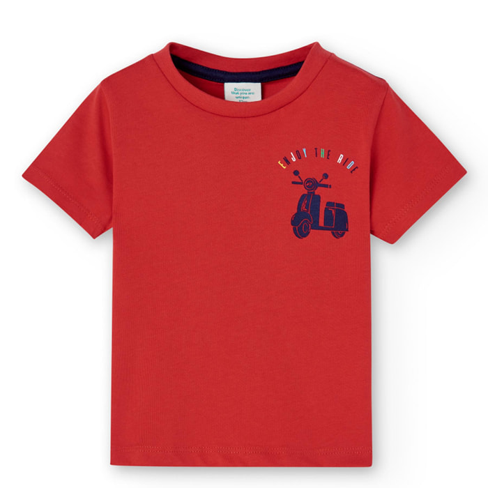 Camiseta en rojo con mangas corta y aplique