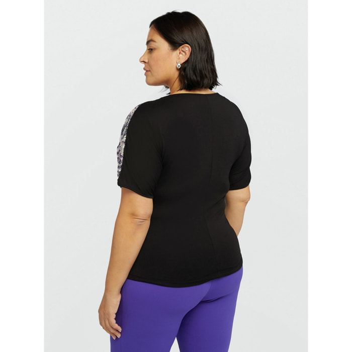 Fiorella Rubino - Camiseta con bordado integral de lentejuelas - Negro