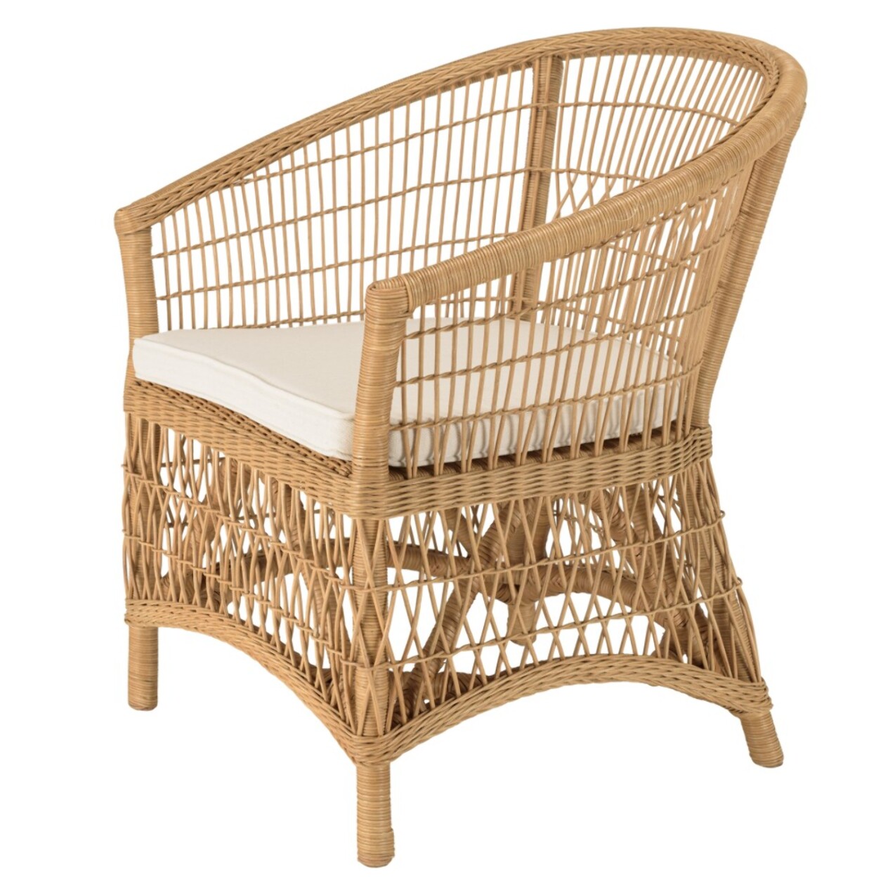 KALLY - Fauteuil en rotin naturel avec coussin d'assise blanc
