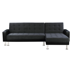Canapé d'angle convertible et réversible "Theo" - 4 places - Noir / Gris