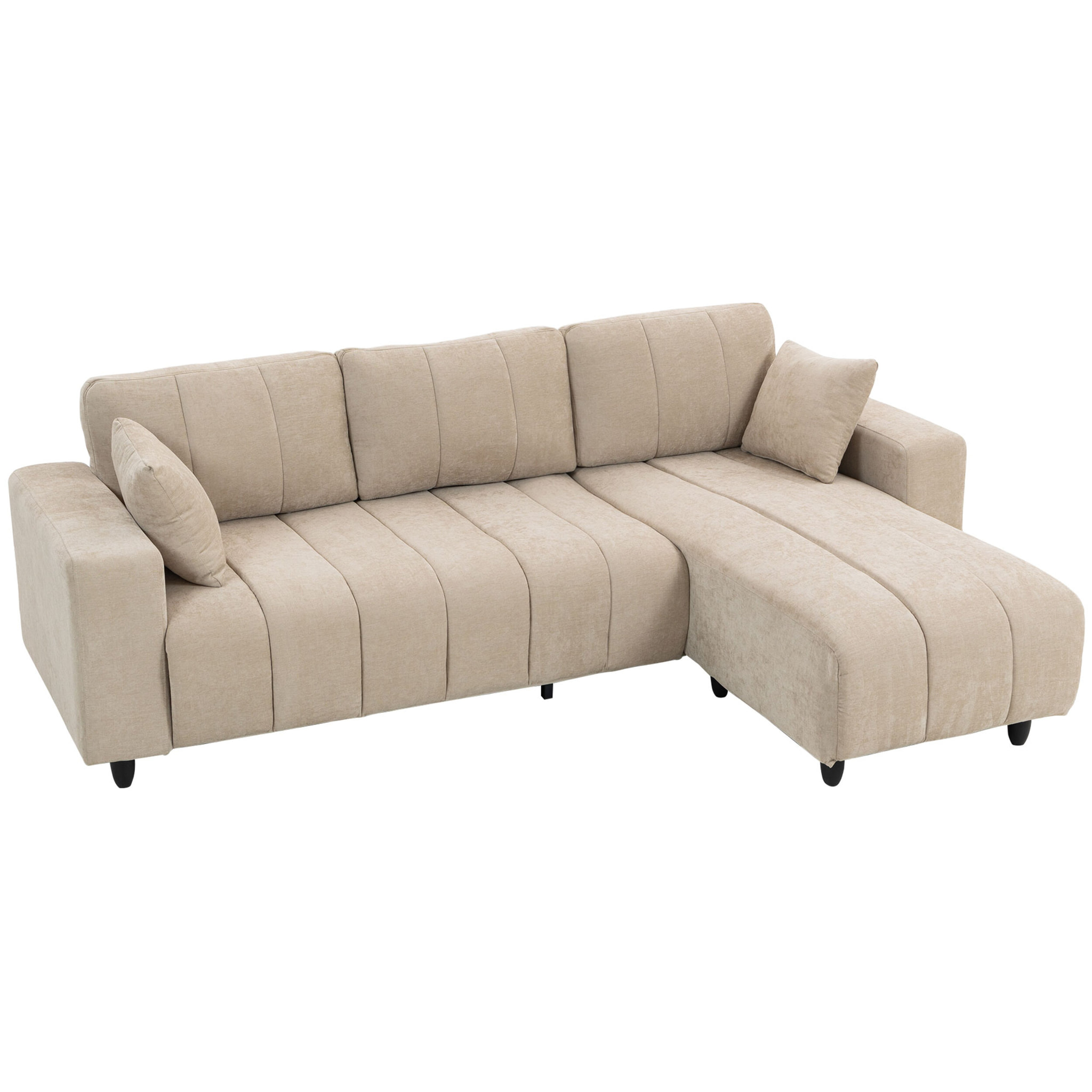 Sofá Chaise Longue Reversible, Sofá Esquinero en Forma de L de 3 Plazas, 2 Almohadas, Tapizado en Lino, Marco de Acero, para Salón, 242x156x87 cm, Beige