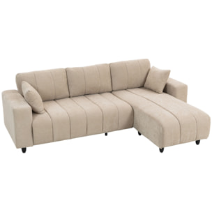 Sofá Chaise Longue Reversible, Sofá Esquinero en Forma de L de 3 Plazas, 2 Almohadas, Tapizado en Lino, Marco de Acero, para Salón, 242x156x87 cm, Beige
