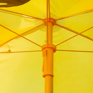 Ensemble salon de jardin enfant 4 pcs design tigre - table ronde + 2 chaises pliables + parasol - métal époxy oxford jaune