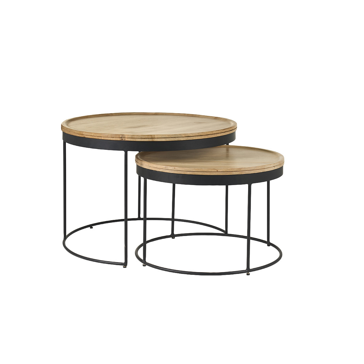 Tables basses gigognes rondes bois manguier massif et métal noir (lot de 2) LEDGE