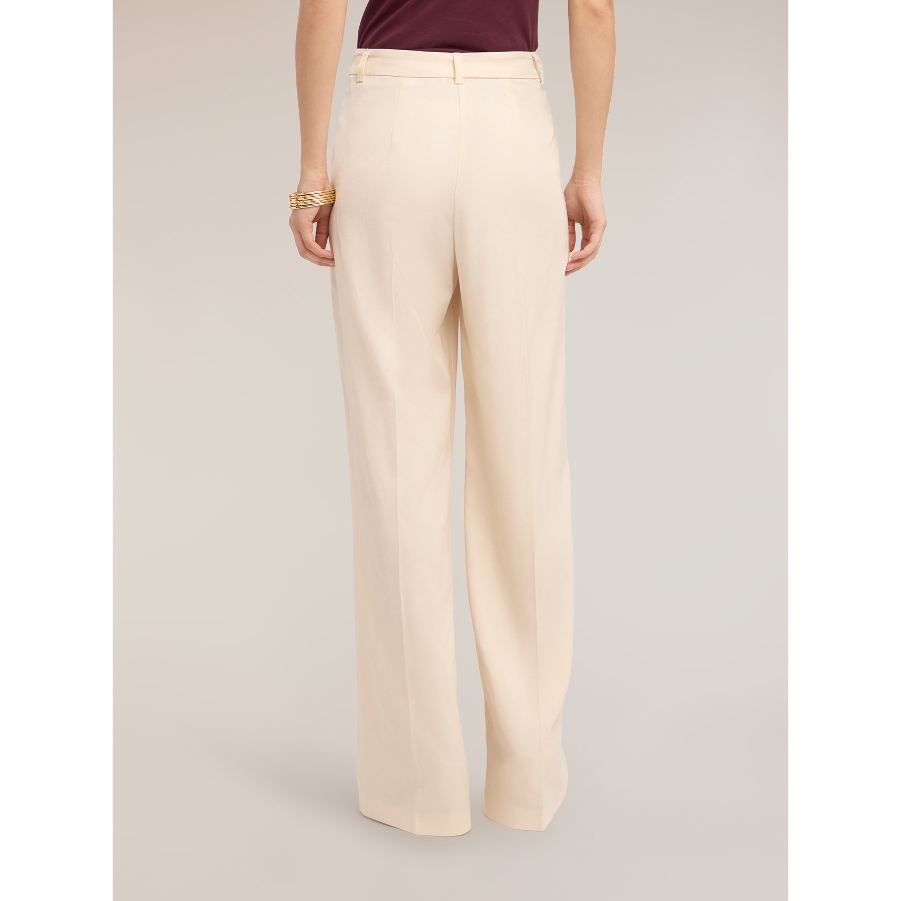 Motivi - Pantalones palazzo de mezcla de lino con pliegues - Blanco