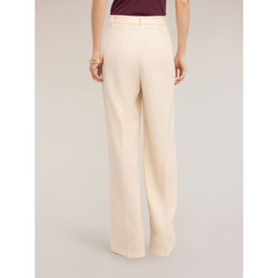Motivi - Pantalones palazzo de mezcla de lino con pliegues - Blanco