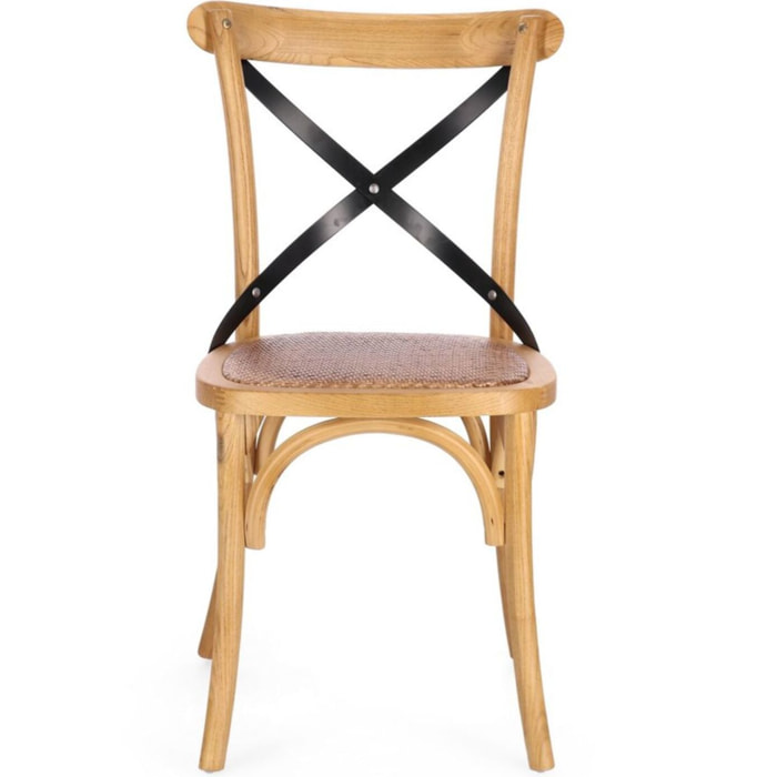 Set di sedie CROSS METAL in legno di olmo naturale e stecche acciaio nero