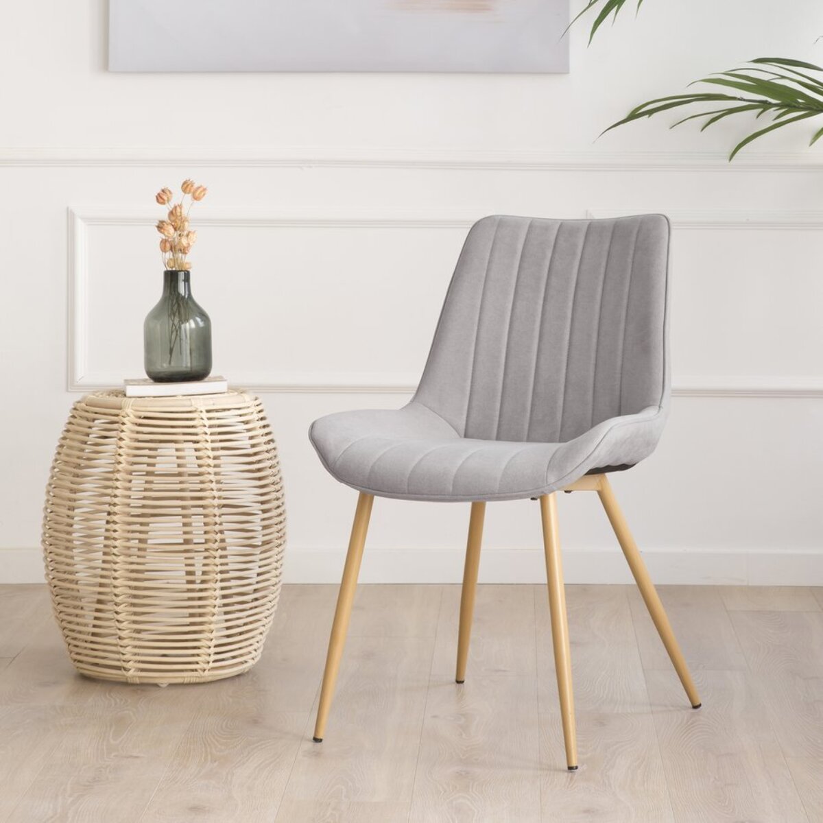 Pack de 4 chaises -tapisserie et pieds métalliques-couleur gris 55 x 85 x 61 cm