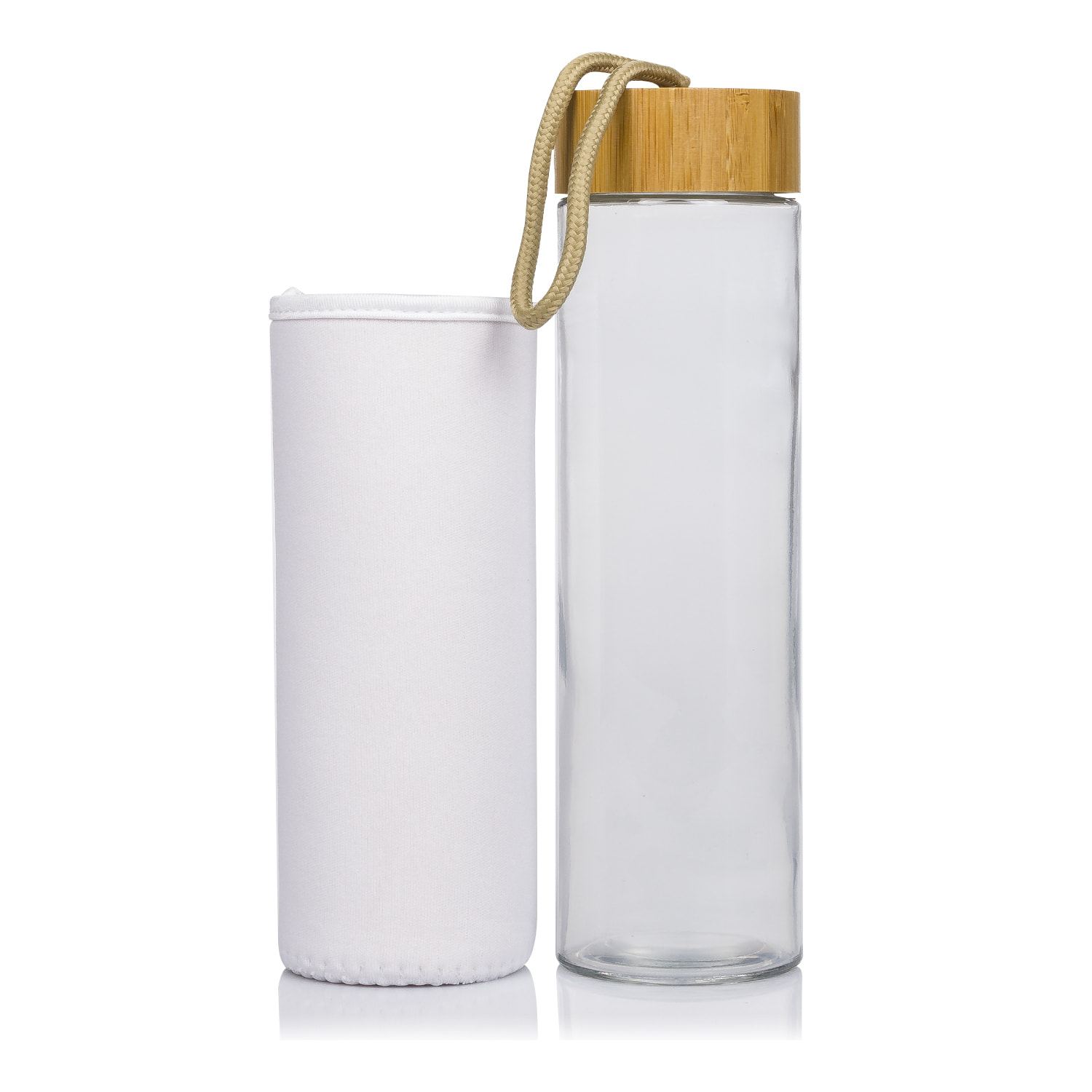 Lurok bidone Nature in bambù e vetro da 530 ml. Tappo in bambù, custodia e maniglia da trasporto.