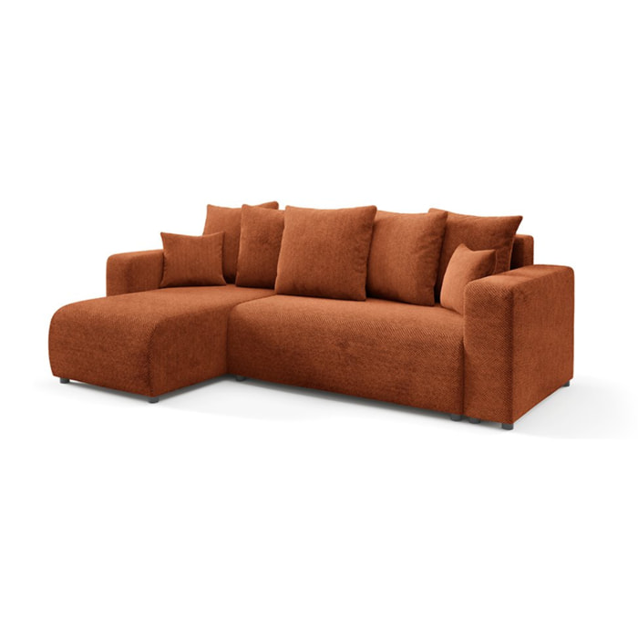 GLORIA - Canapé d'angle gauche convertible 4 places en tissu terra