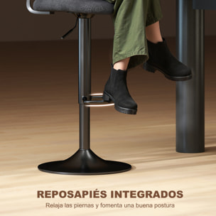 Juego de 2 Taburetes Altos de Cocina Giratorios en 360°, Taburetes de Bar Regulables en Altura de 84-105 cm, Respaldo Hueco, Reposapiés, para Comedor, Mostrador, Negro