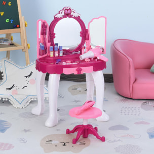 Coiffeuse Enfant Table de Maquillage Fonction de Lumière et de Musique Fuchsia Rose Blanc