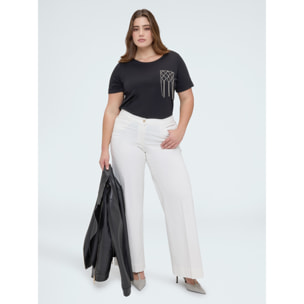 Fiorella Rubino - T-shirt in cotone con taschino decorato - Nero