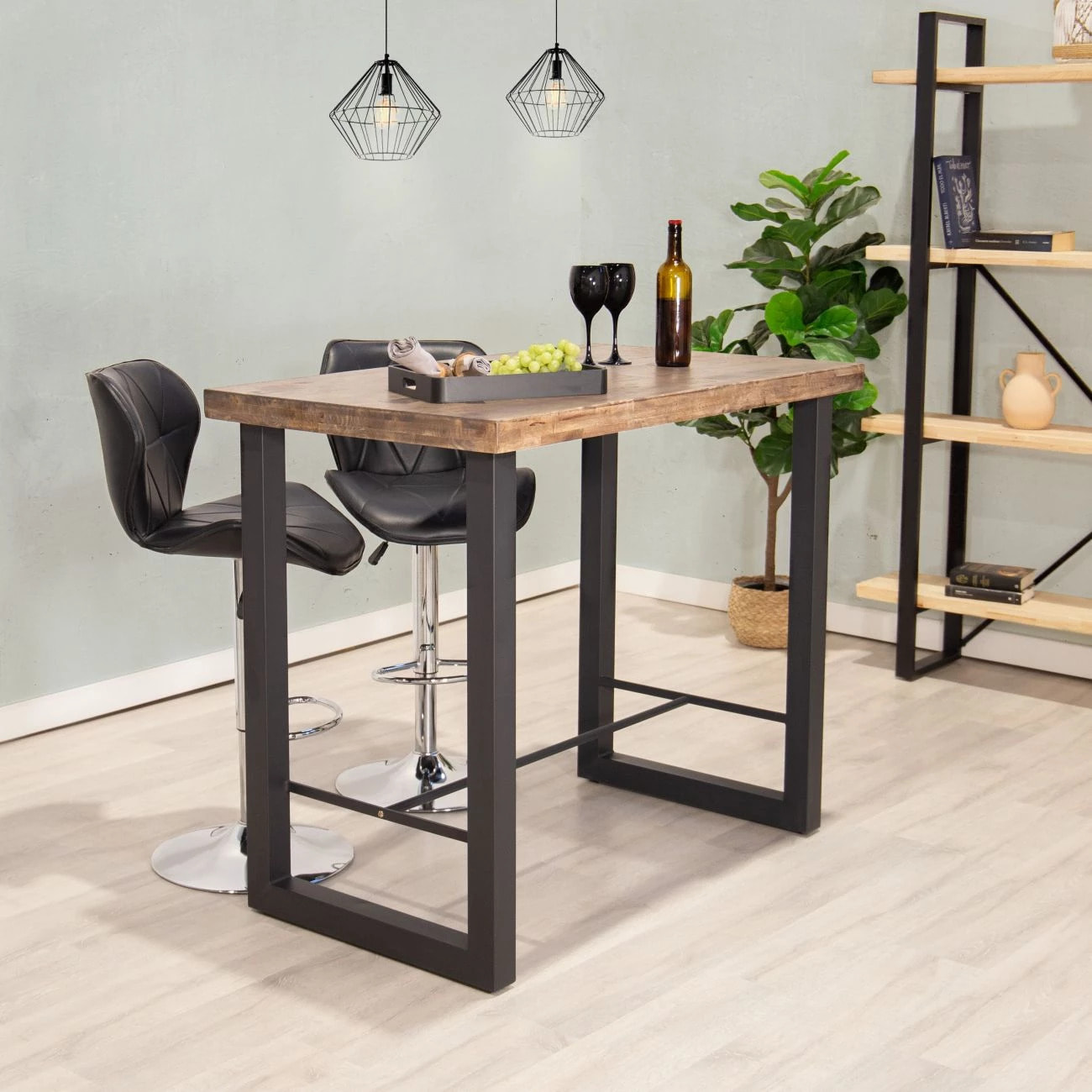 Mesa alta fija con patas metálicas en negro y roble boreal 120x100 cm Loft Roble boreal – Negro