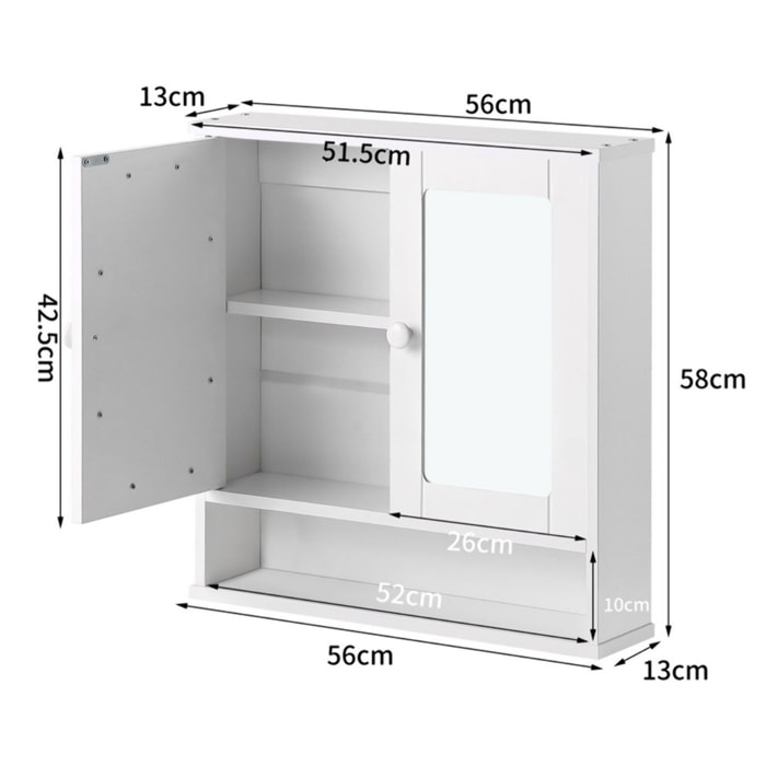 Mobiletto da bagno 2 ante con specchio e 1 mensola - Joyce