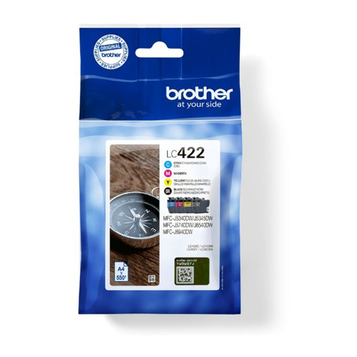 Cartouche d'encre BROTHER Pack Multipack 4 Originales LC422 (Noir + 3 Couleurs) - LC422VAL