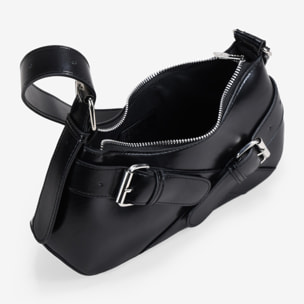 Bolso de hombro negro con cinturones