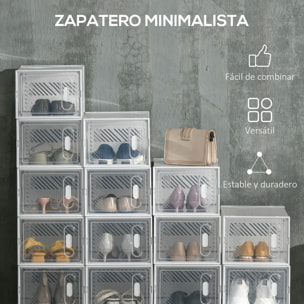 HOMCOM Armario Modular de Plástico Cajas de Zapatos Talla de 43 con 18 Cubos Puertas Magnéticas Muble Organizador para Entrada Pasillo Dormitorio 25x35x19 cm Transparente