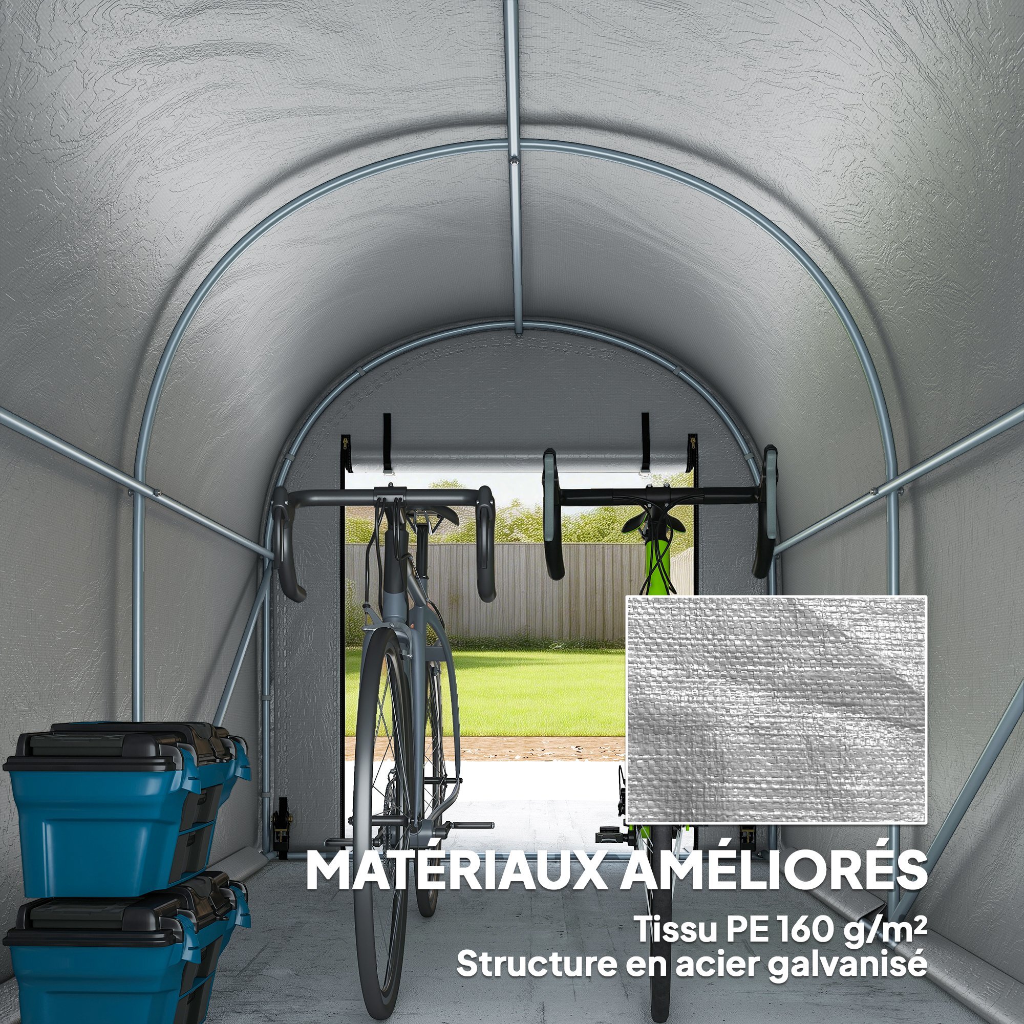 Abri de jardin - tente de stockage - acier galvanisé PE gris clair