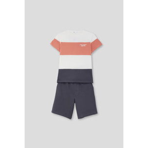 Conjunto de camiseta con bloques de paneles horizontales y bermuda lisa de estilo casual | Color: Ebano | Street Monkey