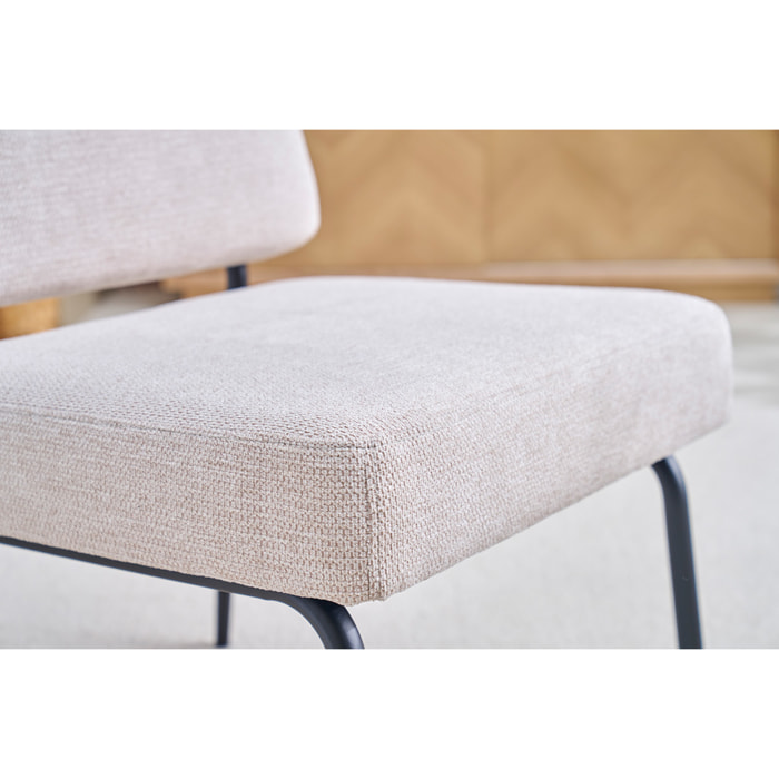 Fauteuil en tissu chenille beige et métal noir VEDANA