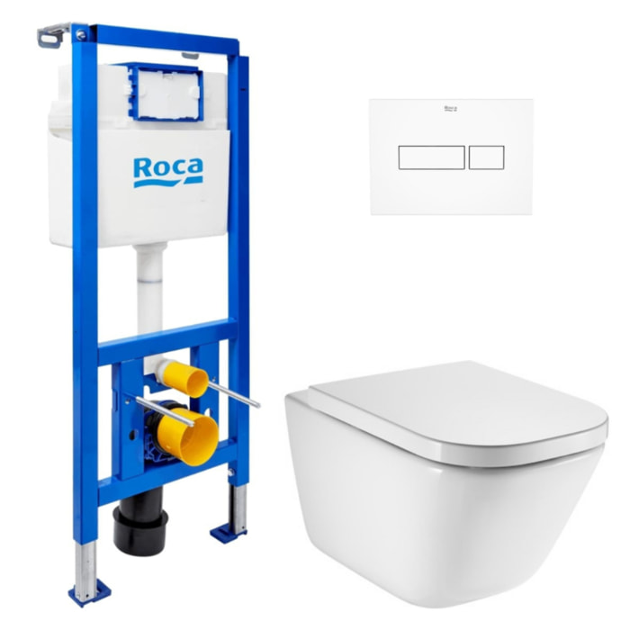 Pack WC bâti-support ECO 2 L Swiss Aqua Technologies + WC suspendu Roca avec abattant SoftClose + plaque blanche (ROROGAWR04-IN)