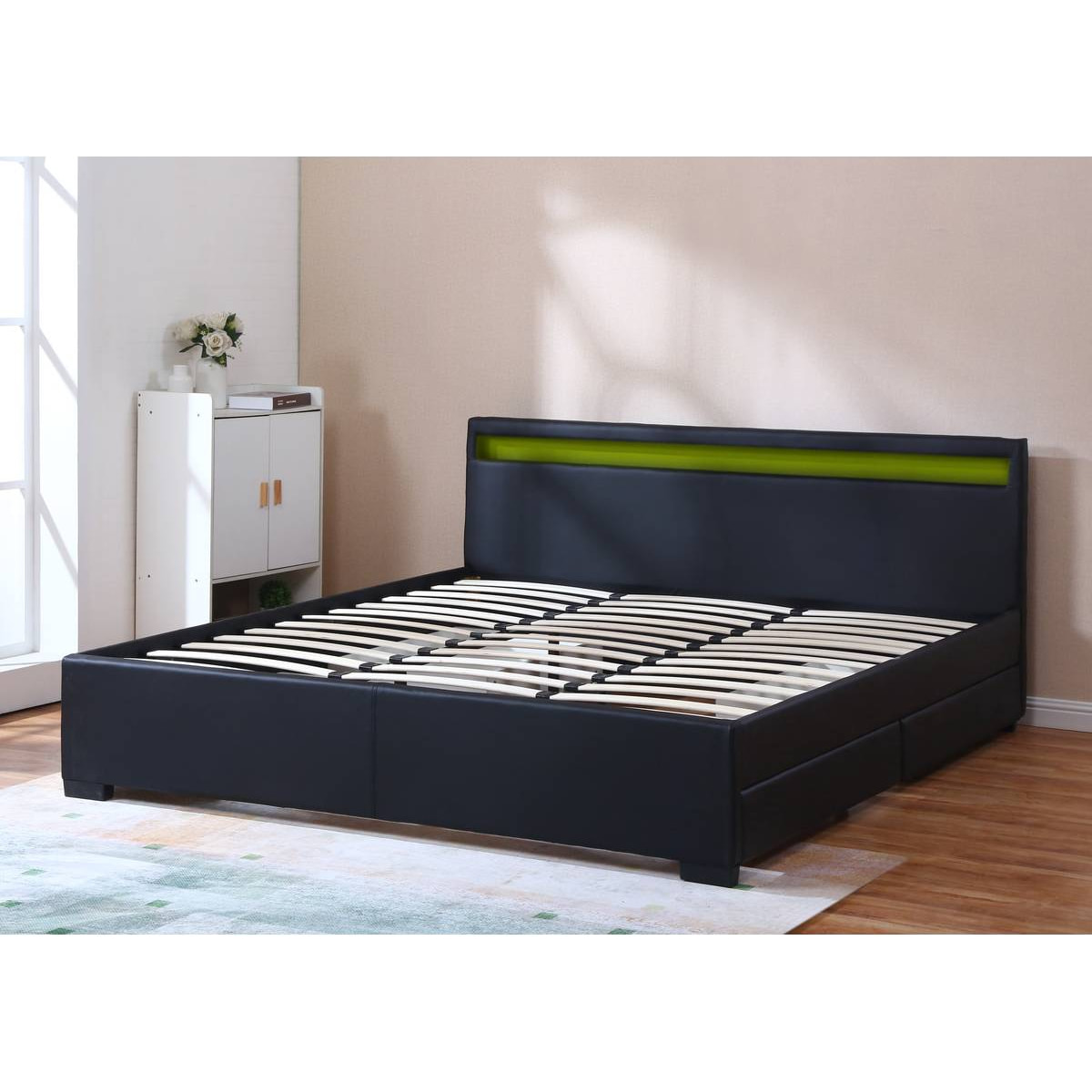 LIT LED double avec 4 tiroirs "Nico" - 180 x 200 cm - Noir