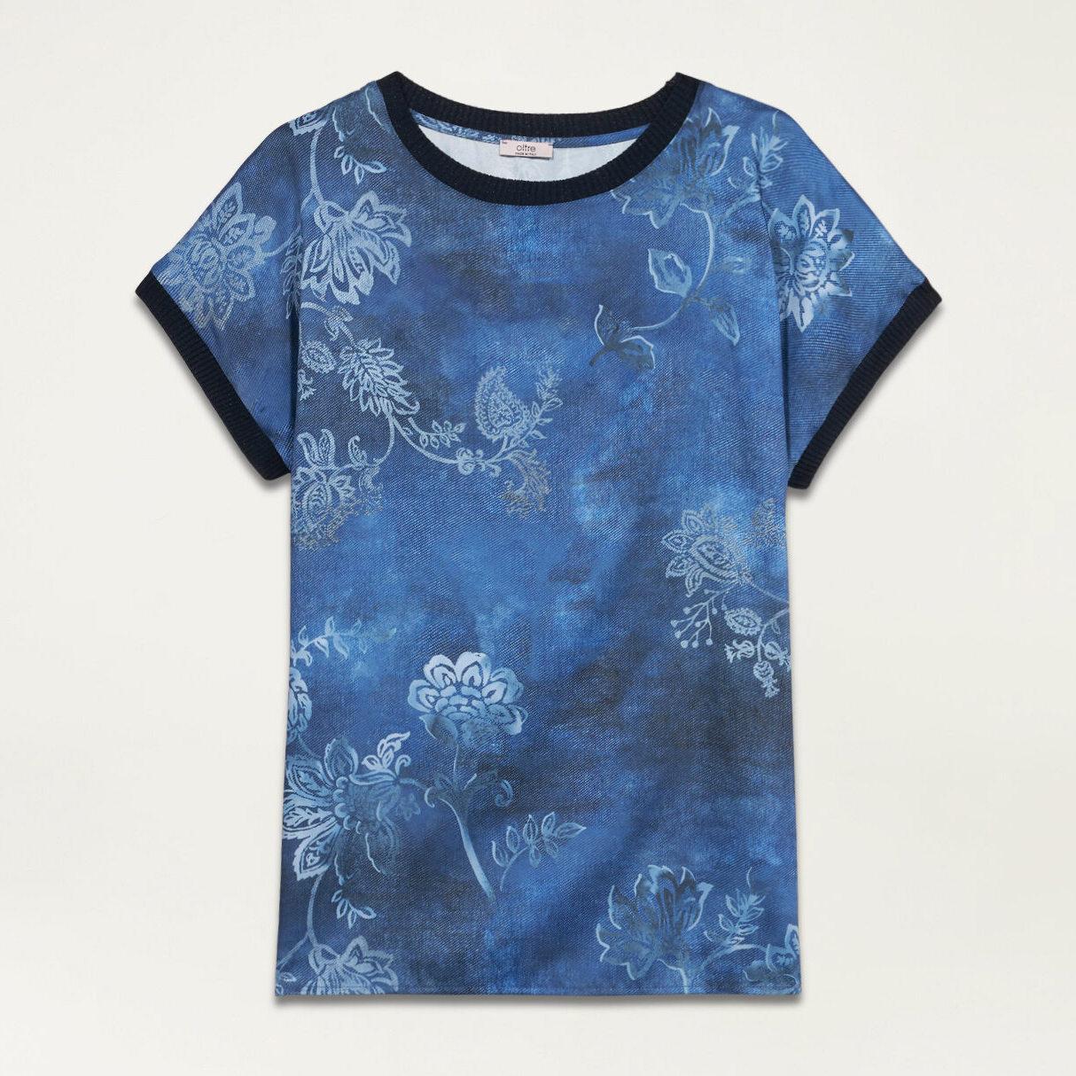 Oltre - Blusa a t-shirt in raso fantasia - Blu