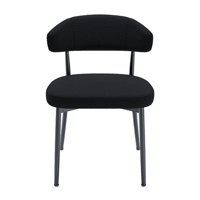 Lot de 2 chaises de salle à manger en tissu bouclette gris anthracite & métal noir