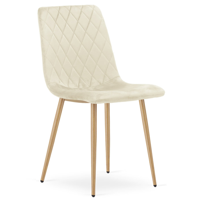 Sedia Turin in velluto beige chiaro con gambe effetto legno
