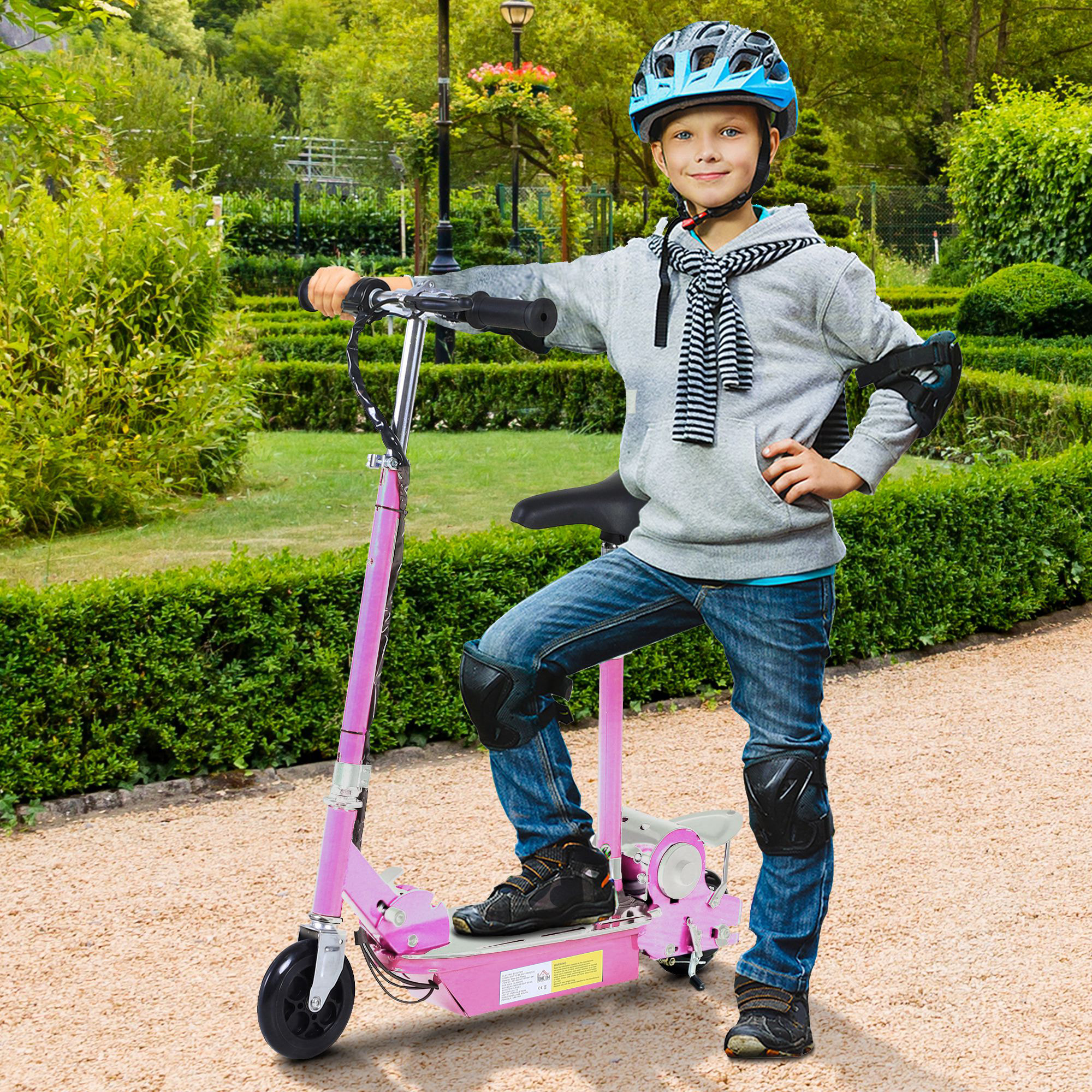 Trottinette électrique 120 W pliable pour enfant de 7 à 12 ans hauteur guidon et selle réglable 10 Km/h max. rose