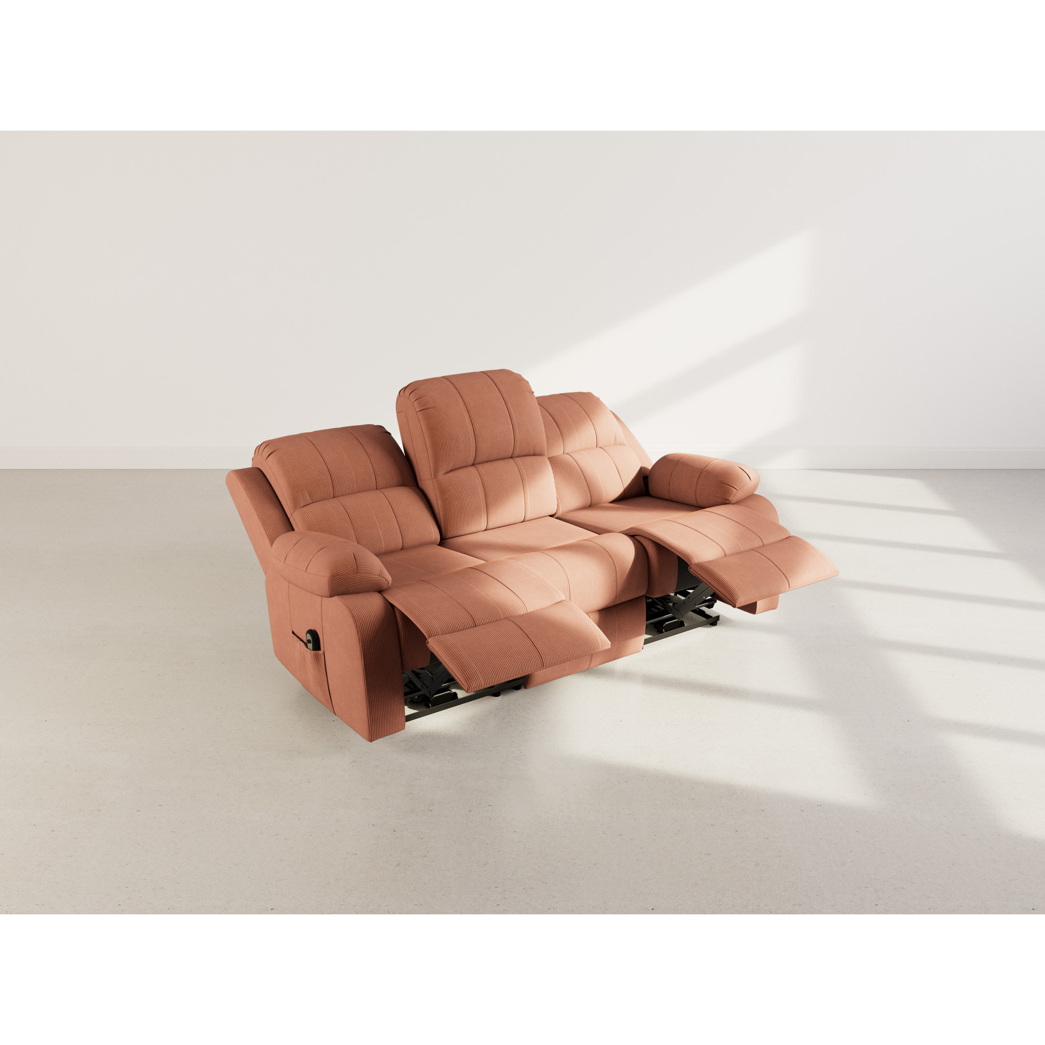 Armand - Canapé 3 places relax électrique en velours côtelé - Terracotta