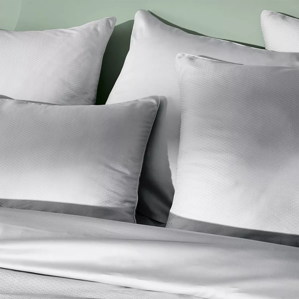 Taie d'oreiller satin de coton motif jacquard gris Vibrato glacier