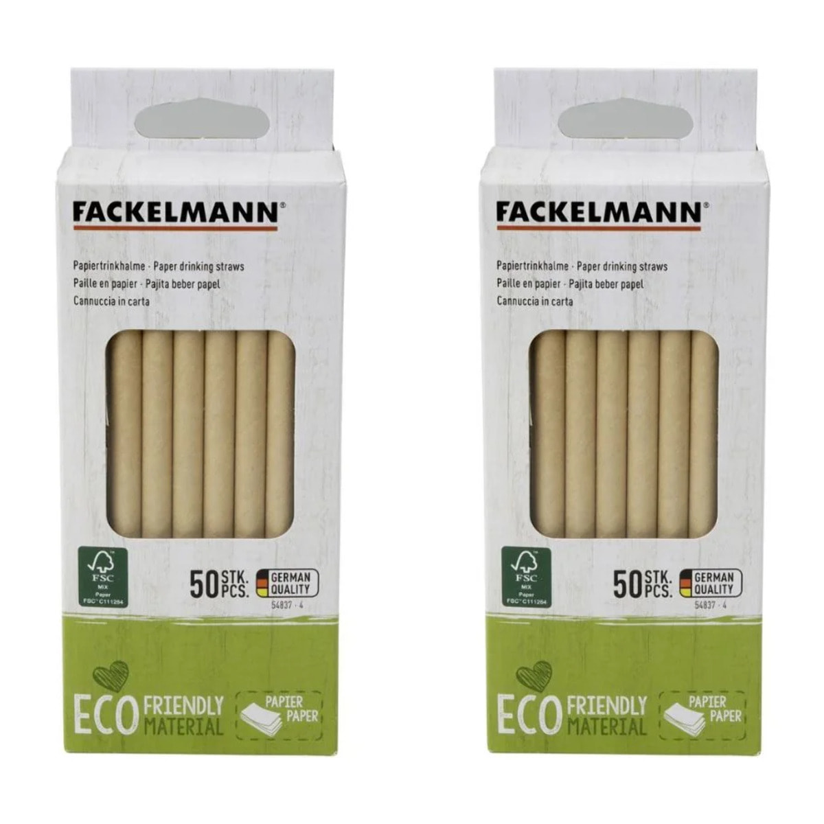 Lot de 2 boites de 50 pailles en papier rigide brun 15 cm Fackelmann Nature