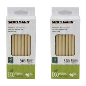 Lot de 2 boites de 50 pailles en papier rigide brun 15 cm Fackelmann Nature