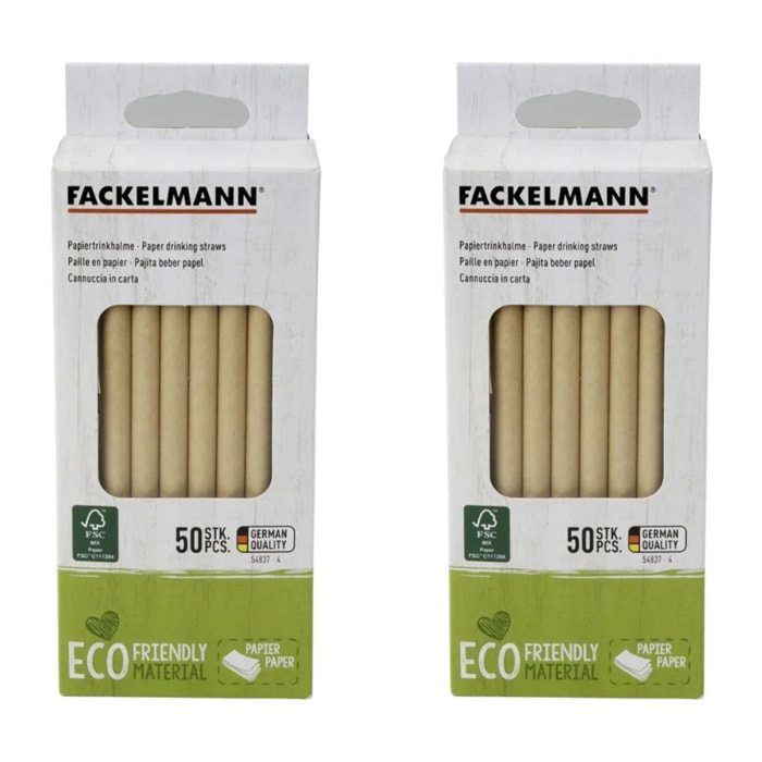 Lot de 2 boites de 50 pailles en papier rigide brun 15 cm Fackelmann Nature