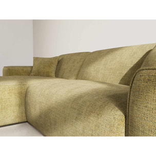 Lison - Canapé d'angle gauche 4 places en velours texturé - Vert Kaki