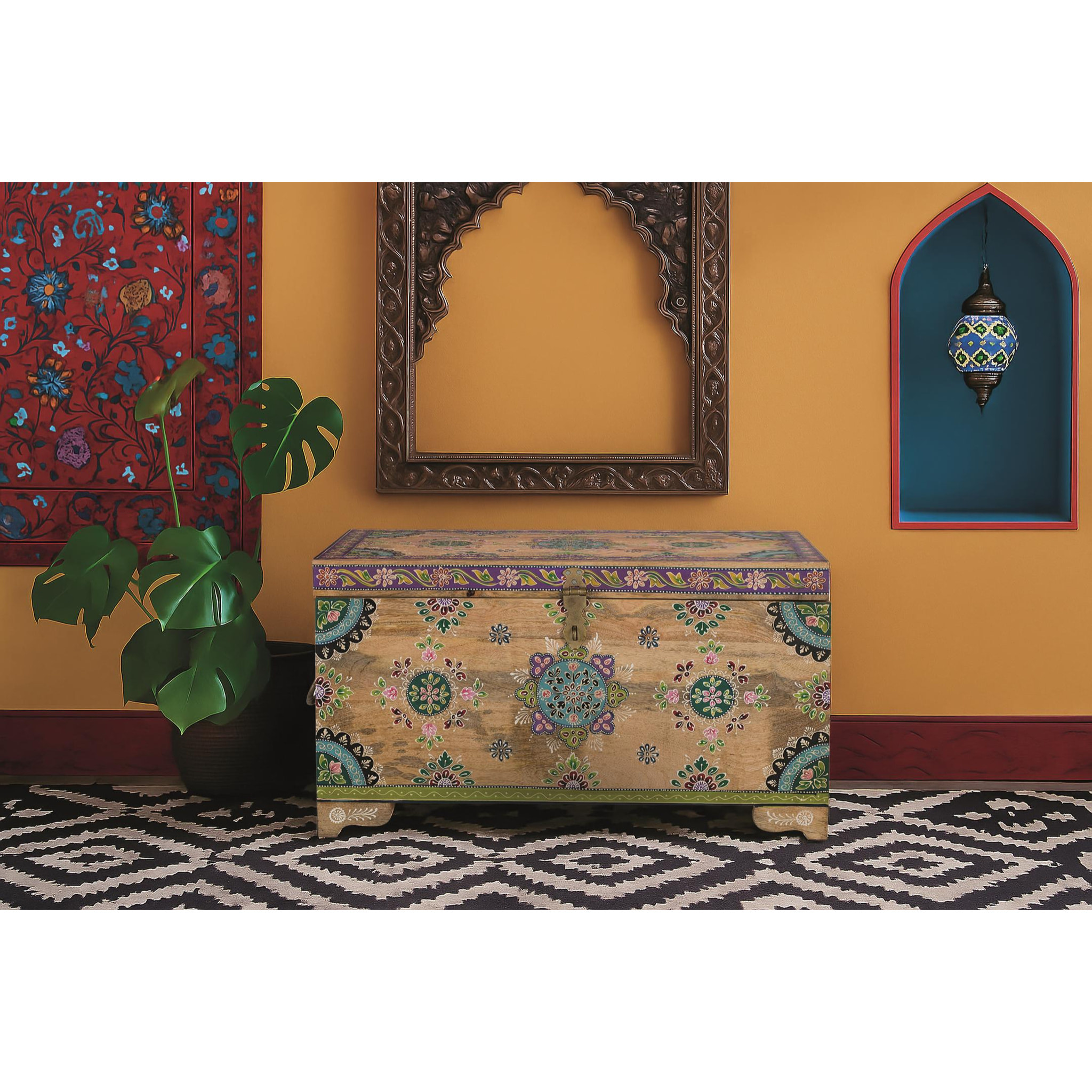 Baúle de Madera de Mango 81 Cm Estilo Artesanal Étnico