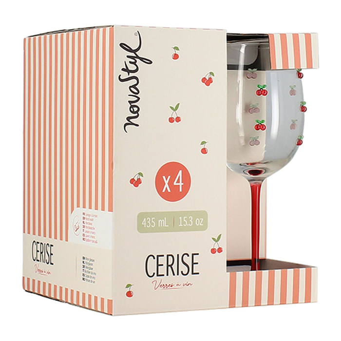 Lot de 4 verres à pied 43,5cl à motif cerise CERISE