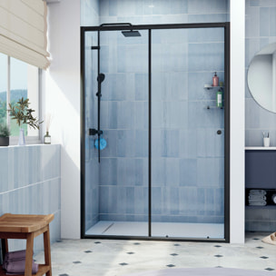 SAT PROJECT  Porte de douche 140x185cm coulissante avec profilé noir mat (SATPROMUD140CT)