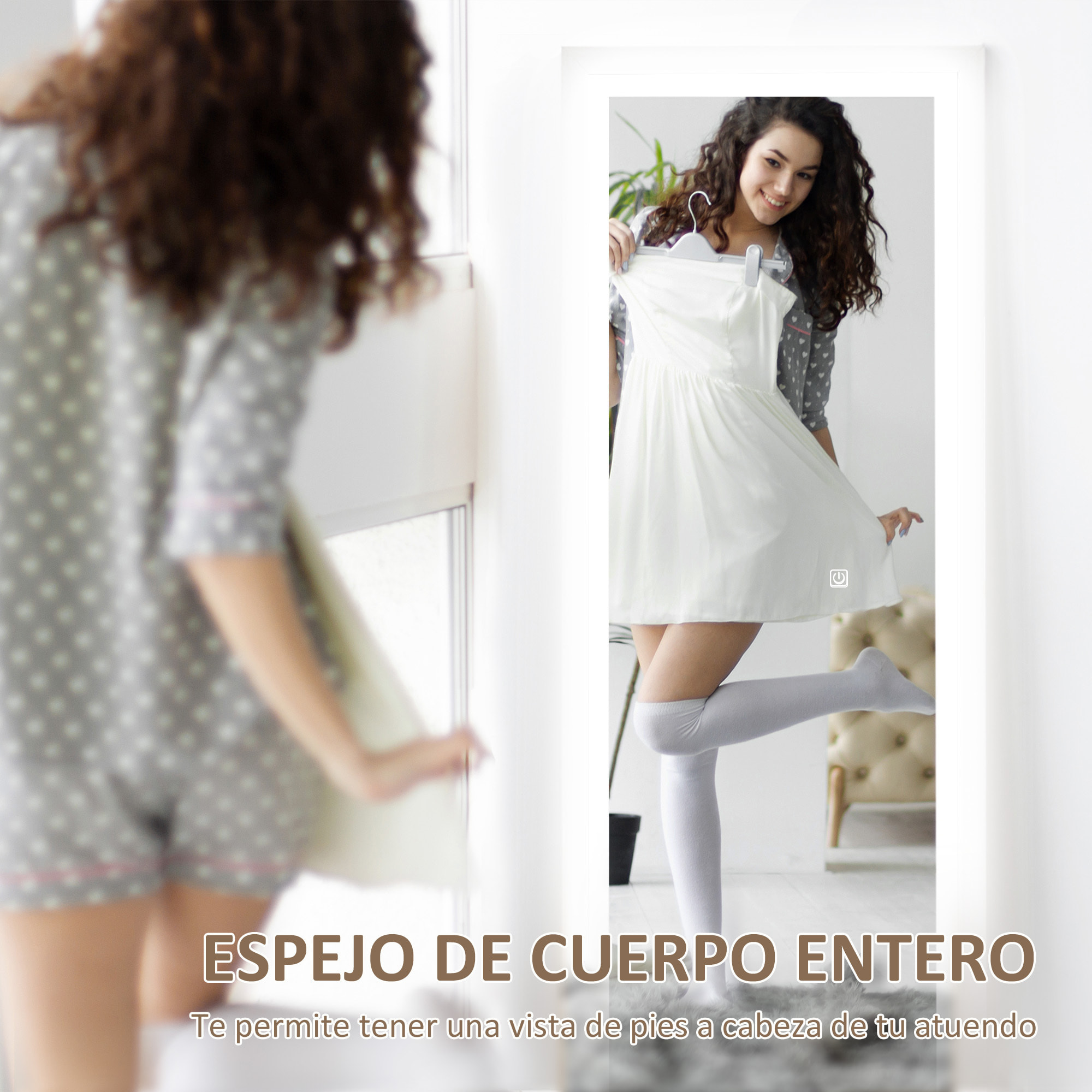 Espejo de Cuerpo Entero con Luz LED 160x40 cm Espejo de Pie o de Pared con Iluminación de 3 Colores Táctil Inteligente Función de Memoria y Soporte para Salón Dormitorio Blanco