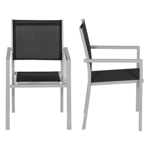 Lot de 6 chaises en aluminium gris - textilène noir