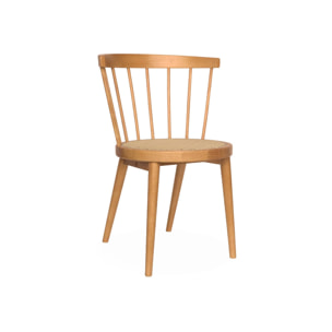 Lot de 4 chaises naturelles en bois et cannage. Nora. L 53 x P 53.5 x H 76cm