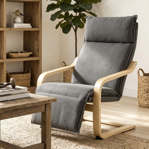 Sillón de Salón con Reposapiés, Butaca de Salón Tapizada en Lino con Balanceo Suave, Respaldo Alto, Asiento Ancho, Sillón de Relax para Dormitorio, Oficina, Estudio, Gris Oscuro