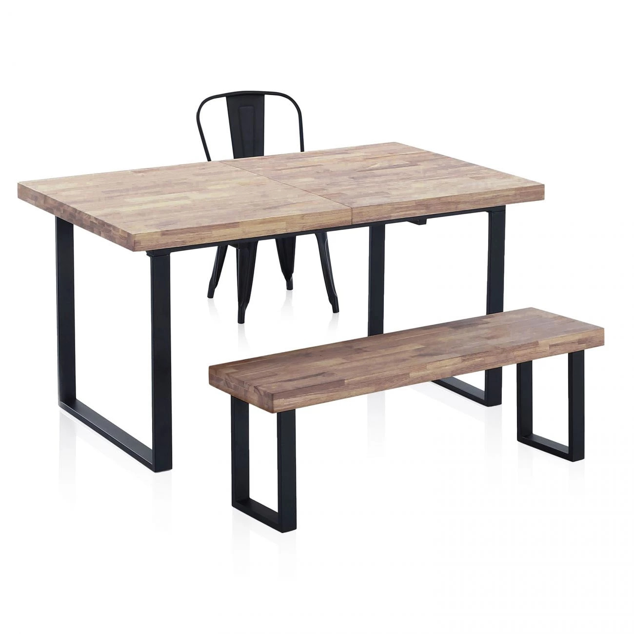 Banco de madera con patas metálicas en negro y roble honey 120x34 cm Loft Roble Honey - Negro