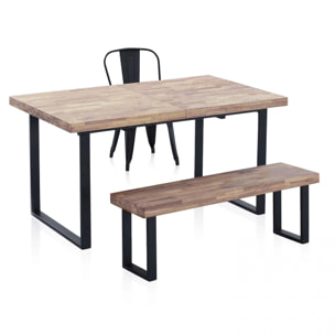 Banco de madera con patas metálicas en negro y roble honey 120x34 cm Loft Roble Honey - Negro