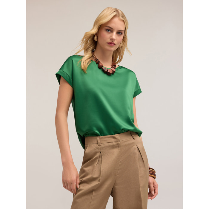 Motivi - T-shirt bimaterica - Verde