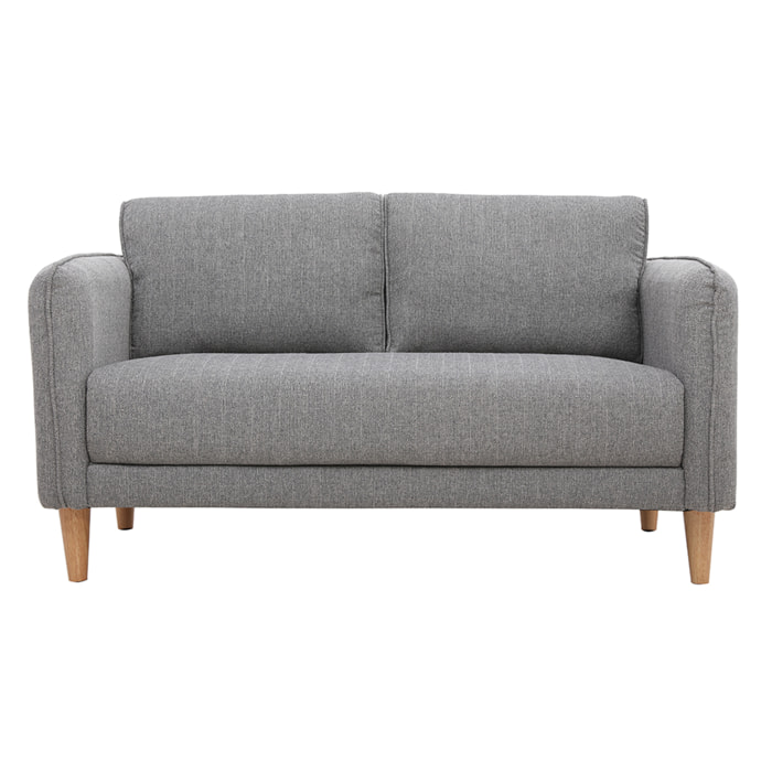 Canapé scandinave 2 places en tissu gris et bois clair KURT