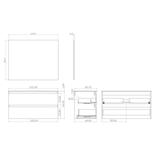 Conjunto de baño IRONA 2C, 100cm, incluye lavabo y espejo