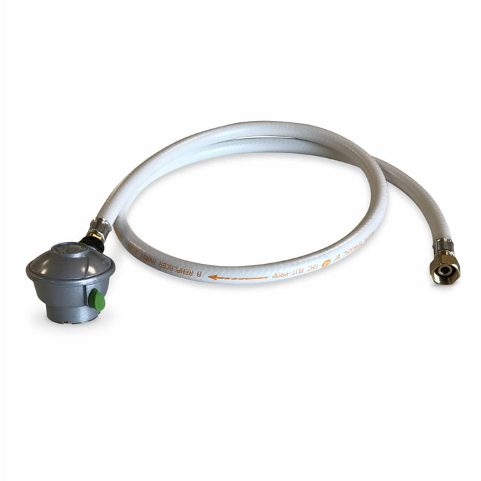 Kit Tuyau flexible de gaz 1.5 m à embouts mécaniques + Détendeur Quick-on Ø27mm - Propane 37mbar 1.5kg/h. raccord rapide – Normes NF
